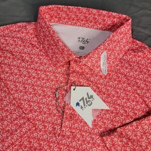 New 1764 Signature Men's Golf Polo Men's‎ Large Red All Over Print Bicycles NWT